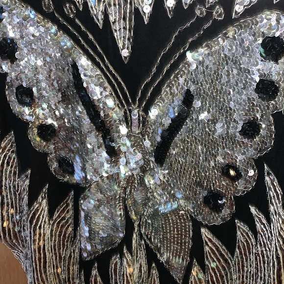 Vintage Silk Butterfly Sequin, beaded blouse - Picture 4 of 11